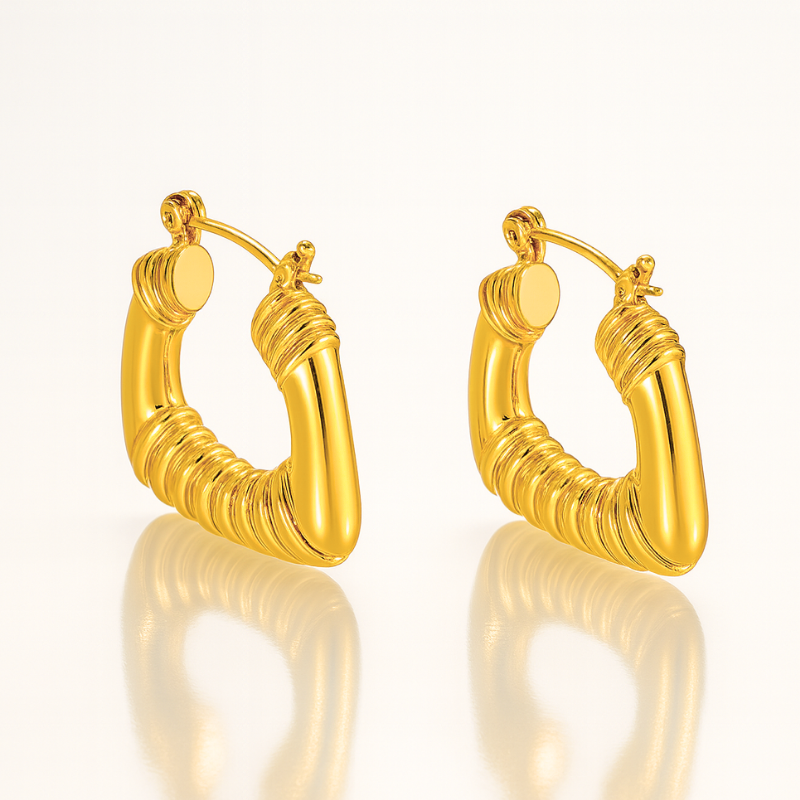 Nadine | 18K Gold Plated Square Bamboo Hoop Waterproof Earrings
