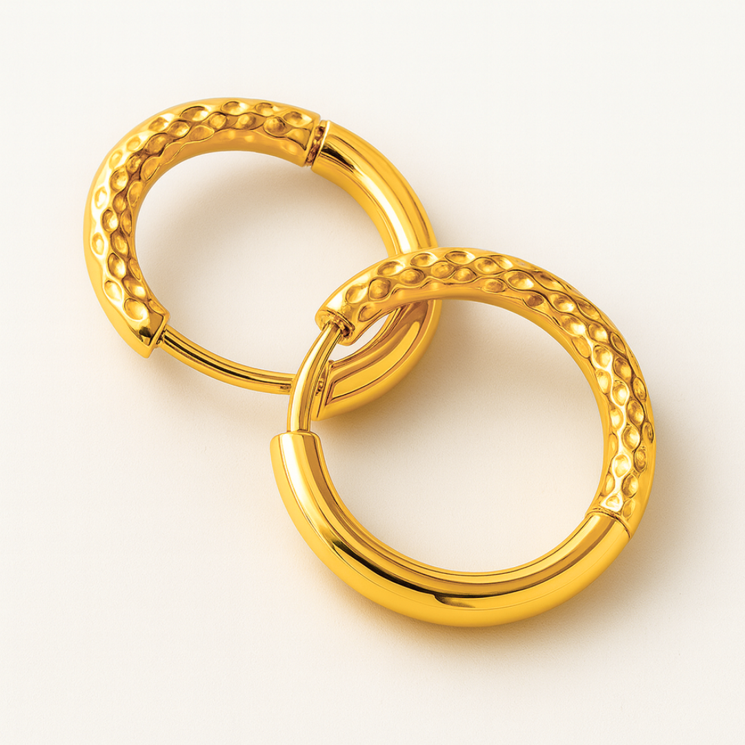 Alessia | 18K Gold Plated Hammered Texture Hoop Waterproof Earrings