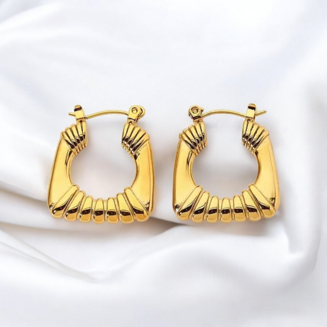 Nadine | Gold Plated Square Bamboo Hoop Earrings