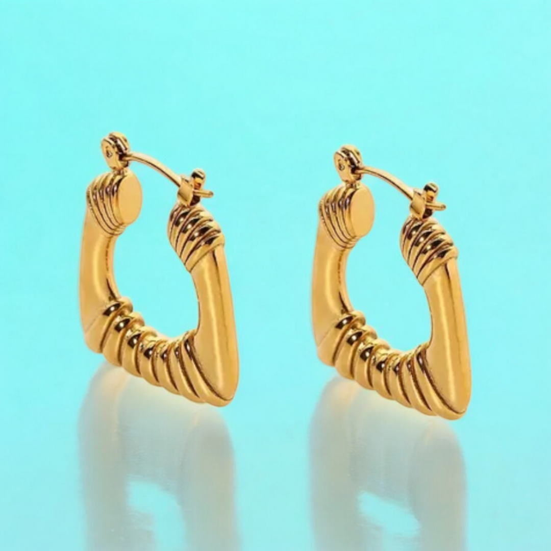 Nadine | Gold Plated Square Bamboo Hoop Earrings