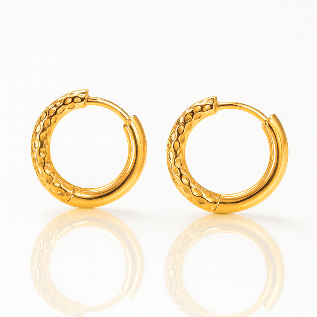 Alessia | 18K Gold Plated Hammered Texture Hoop Waterproof Earrings