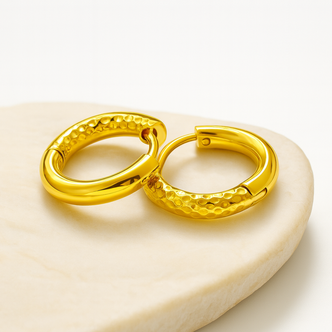 Alessia | 18K Gold Plated Hammered Texture Hoop Waterproof Earrings