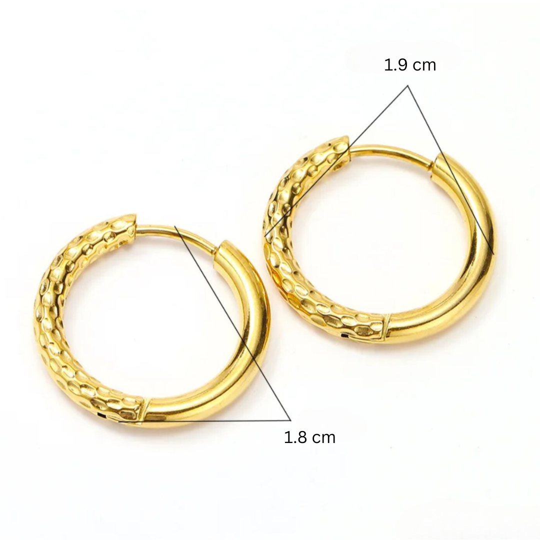 Alessia | 18K Gold Plated Hammered Texture Hoop Waterproof Earrings
