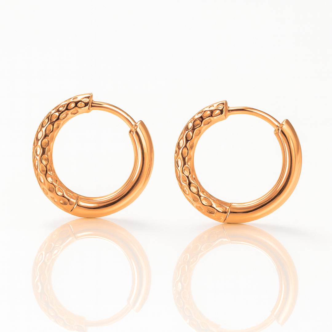 Alessia | 18K Gold Plated Hammered Texture Hoop Waterproof Earrings