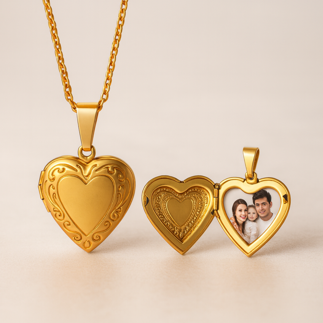 Raven | Gold (18K) Plated Heart Photo Frame Locket Pendant Waterproof Necklace/Christmas Gift