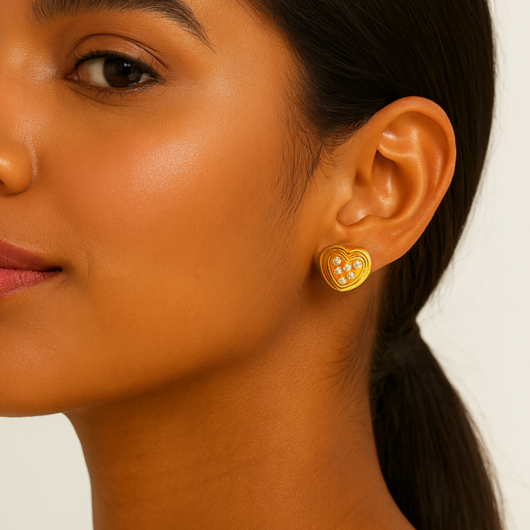 Harlow | 18K Gold Plated Heart Shaped Stud Waterproof Earrings with Pearls