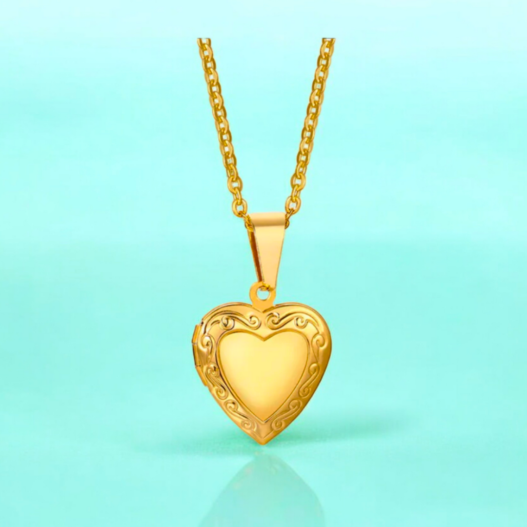 Raven | Gold (18K) Plated Heart Photo Frame Locket Pendant Waterproof Necklace