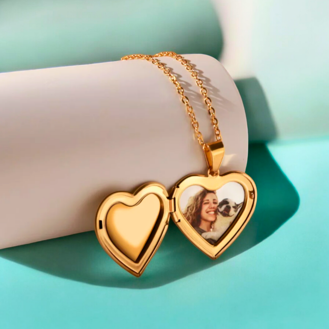 Raven | Gold (18K) Plated Heart Photo Frame Locket Pendant Waterproof Necklace