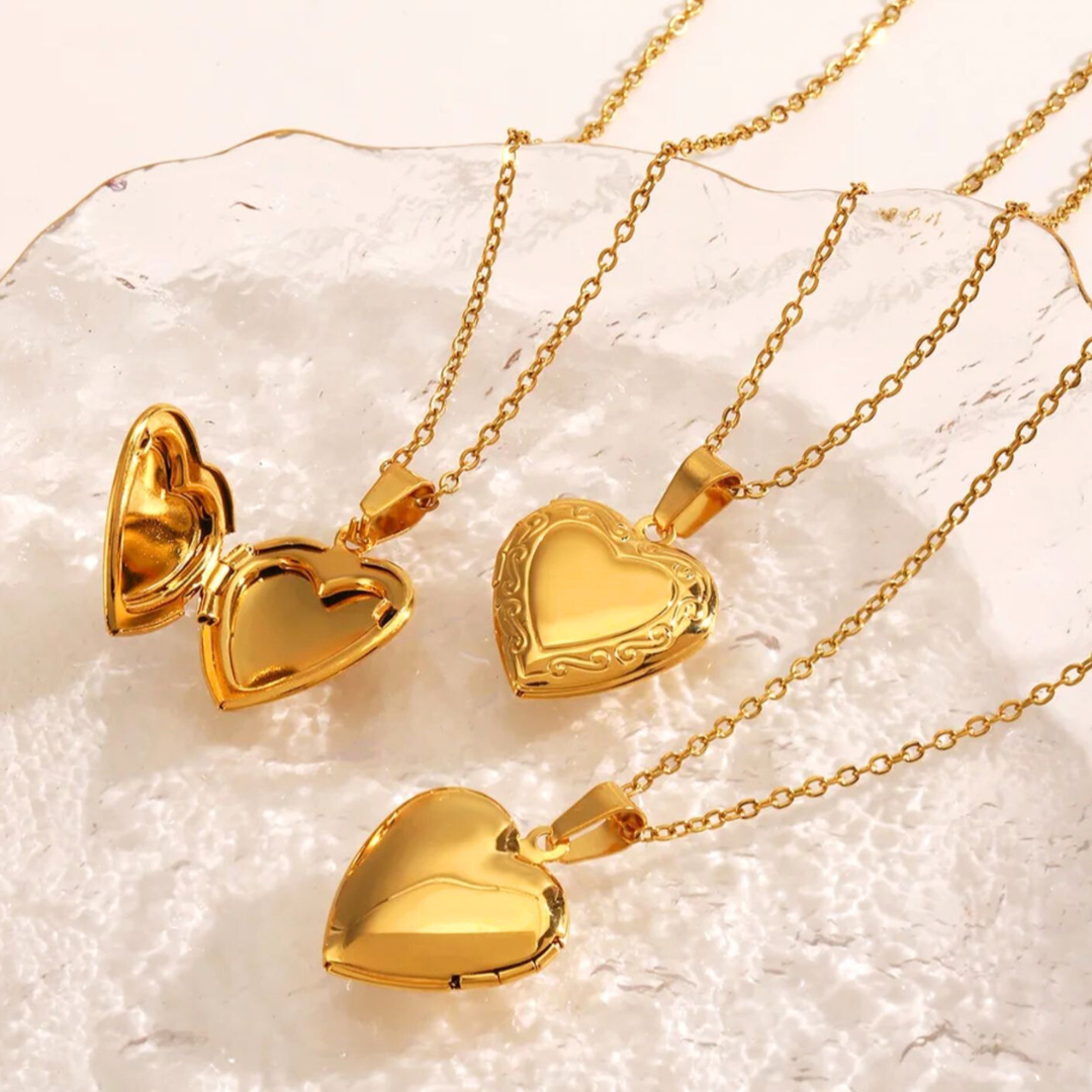Raven | Gold (18K) Plated Heart Photo Frame Locket Pendant Waterproof Necklace