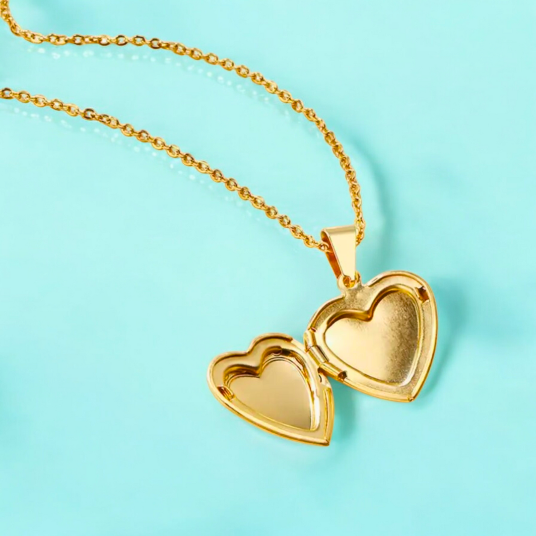 Raven | Gold (18K) Plated Heart Photo Frame Locket Pendant Waterproof Necklace