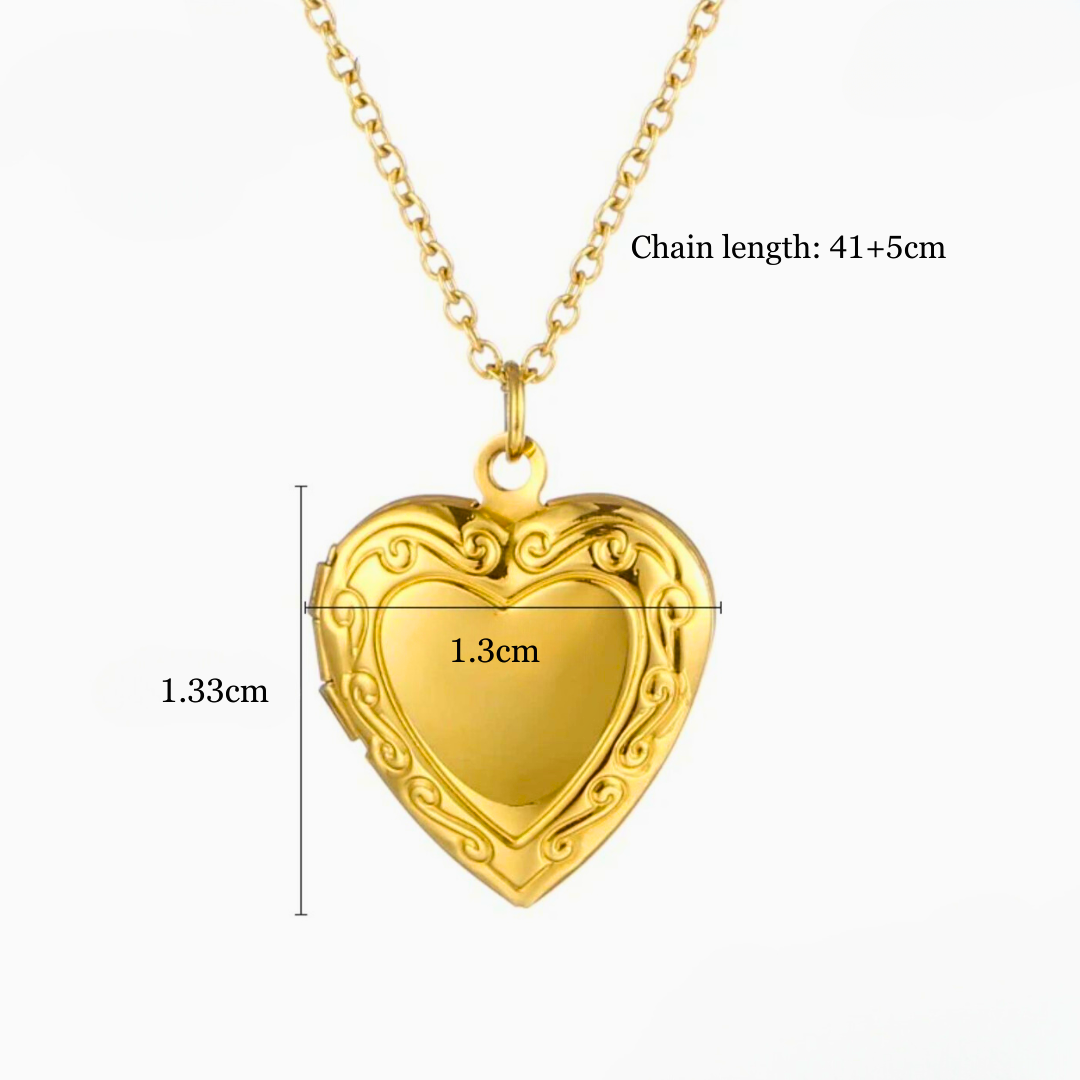 Raven | Gold (18K) Plated Heart Photo Frame Locket Pendant Waterproof Necklace