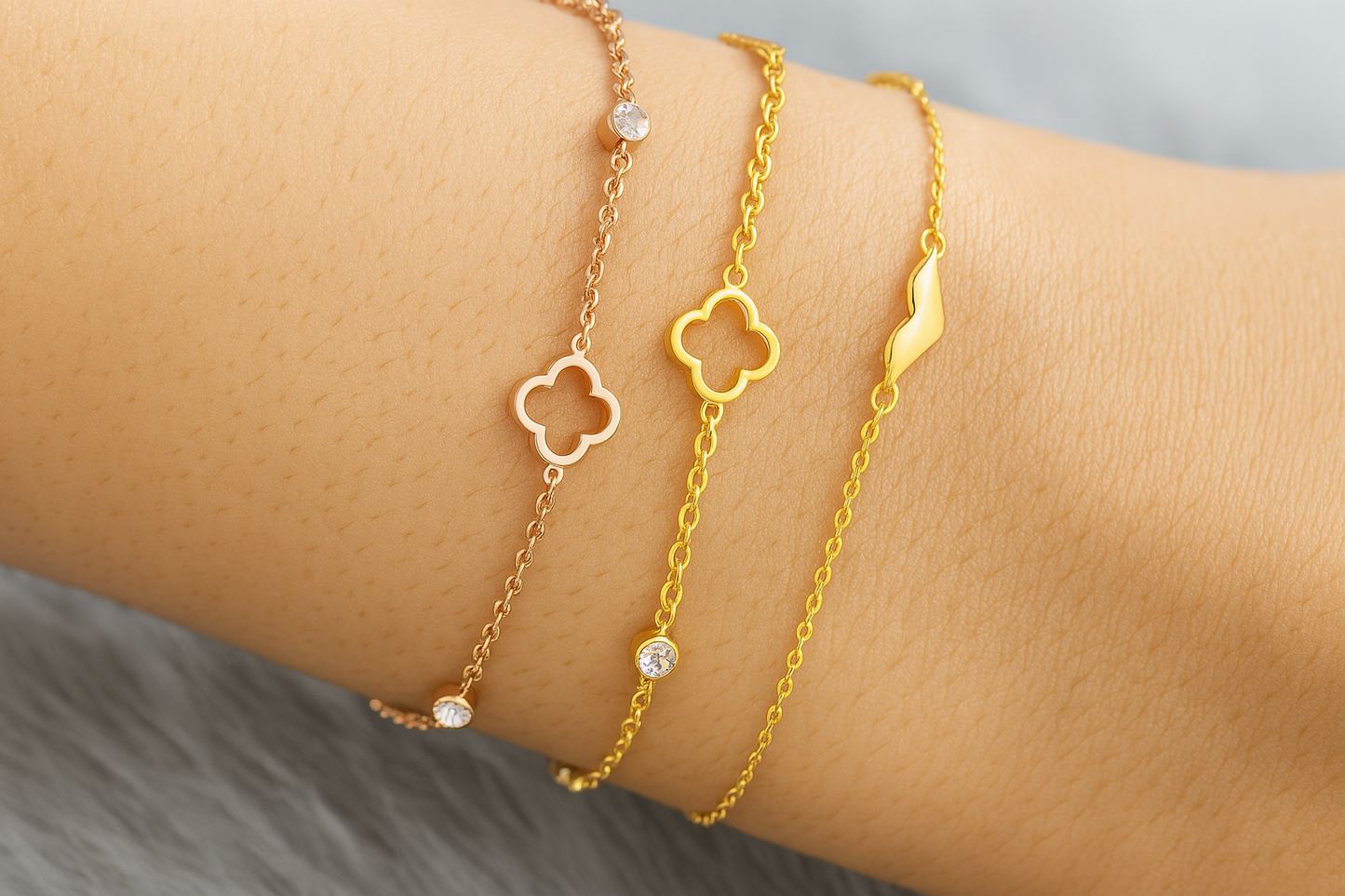 Rita | Multi Clover Chain Bracelet with Zircons 18K Gold Plated Waterproof