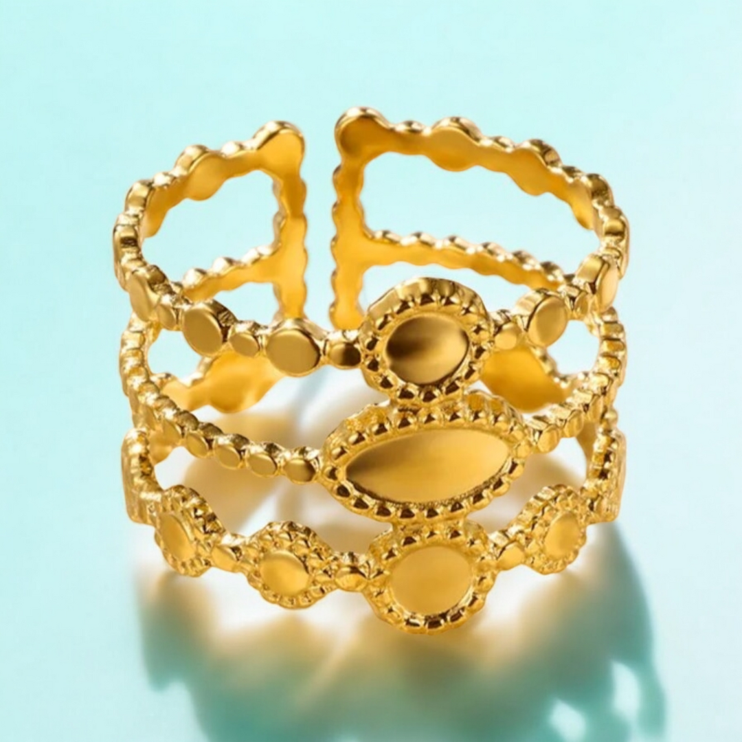 Ruby | Gold-Plated Layered Boho Vintage Cuff Resizable Ring