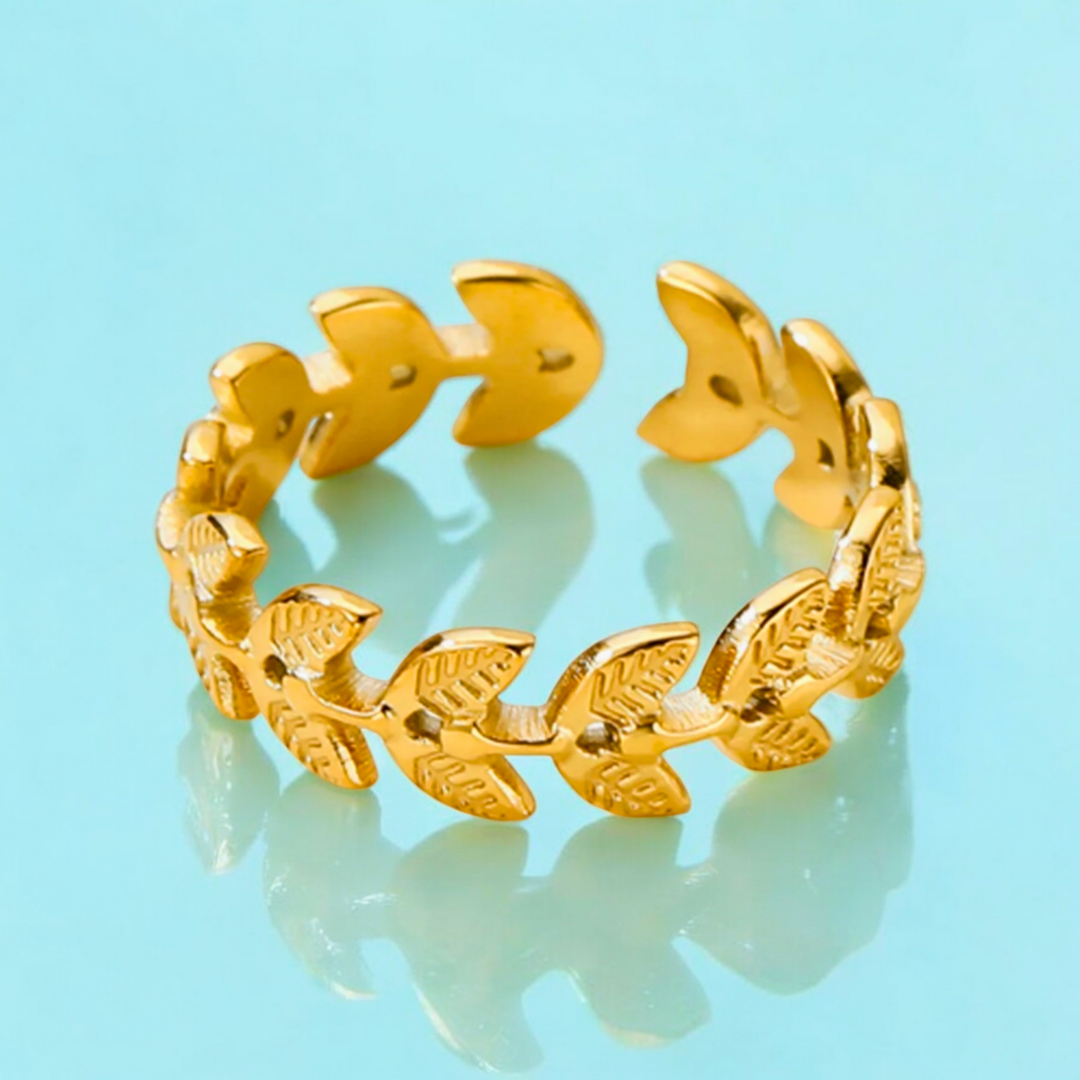 Lacey | Gold Plated Leaves Motif Design Resizable Ring