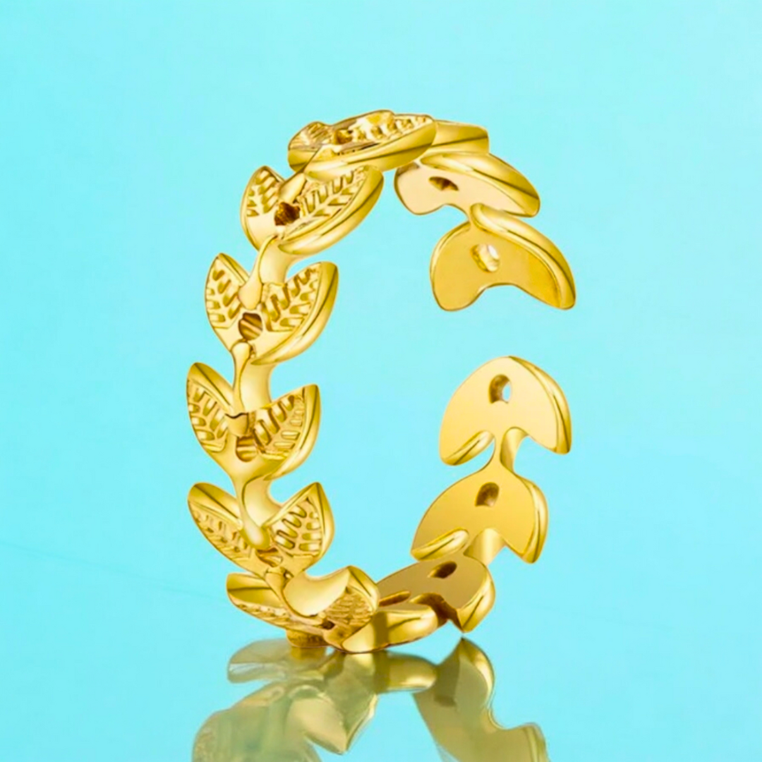 Lacey | Gold Plated Leaves Motif Design Resizable Ring