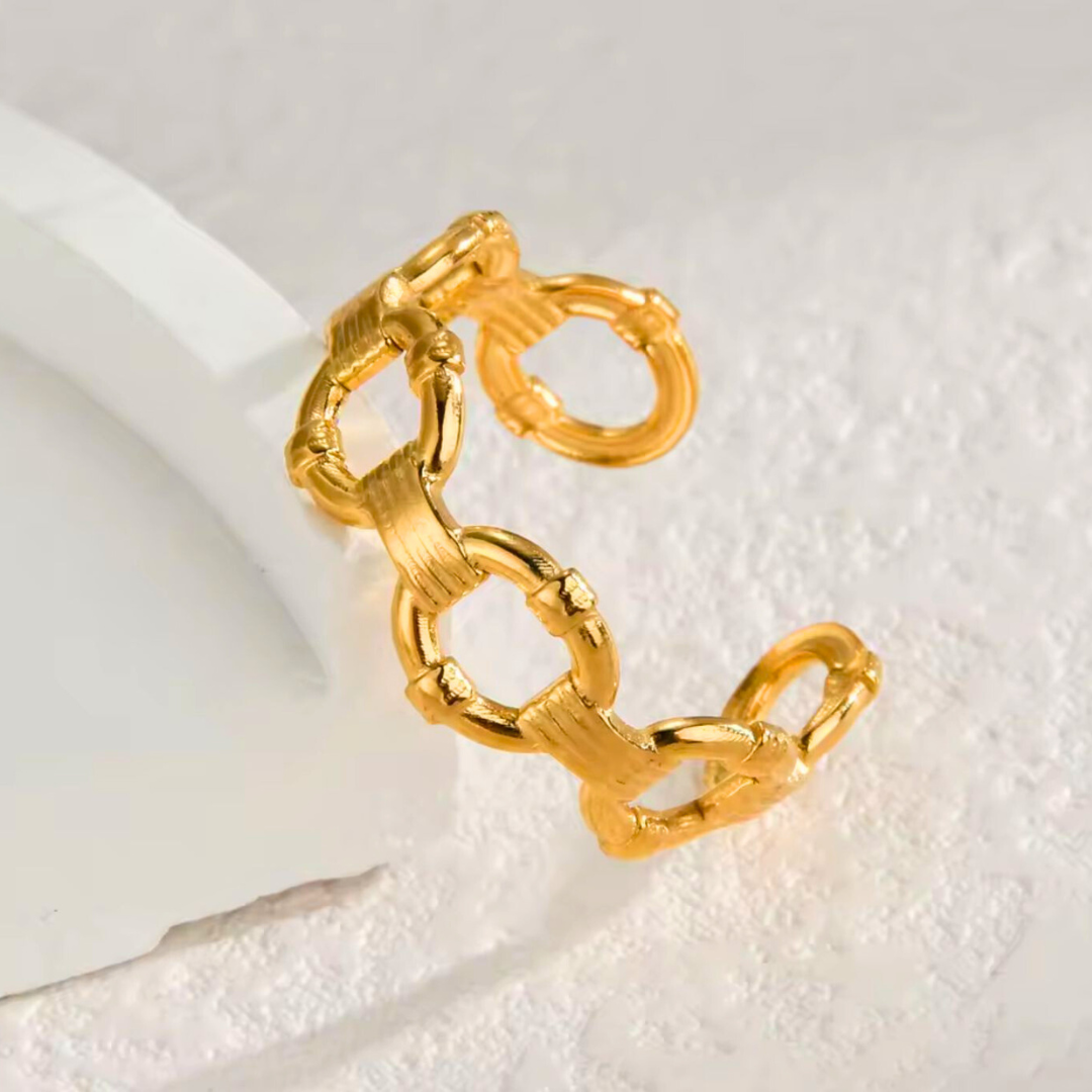 Thea | Gold Plated Link Cuff Resizable Ring