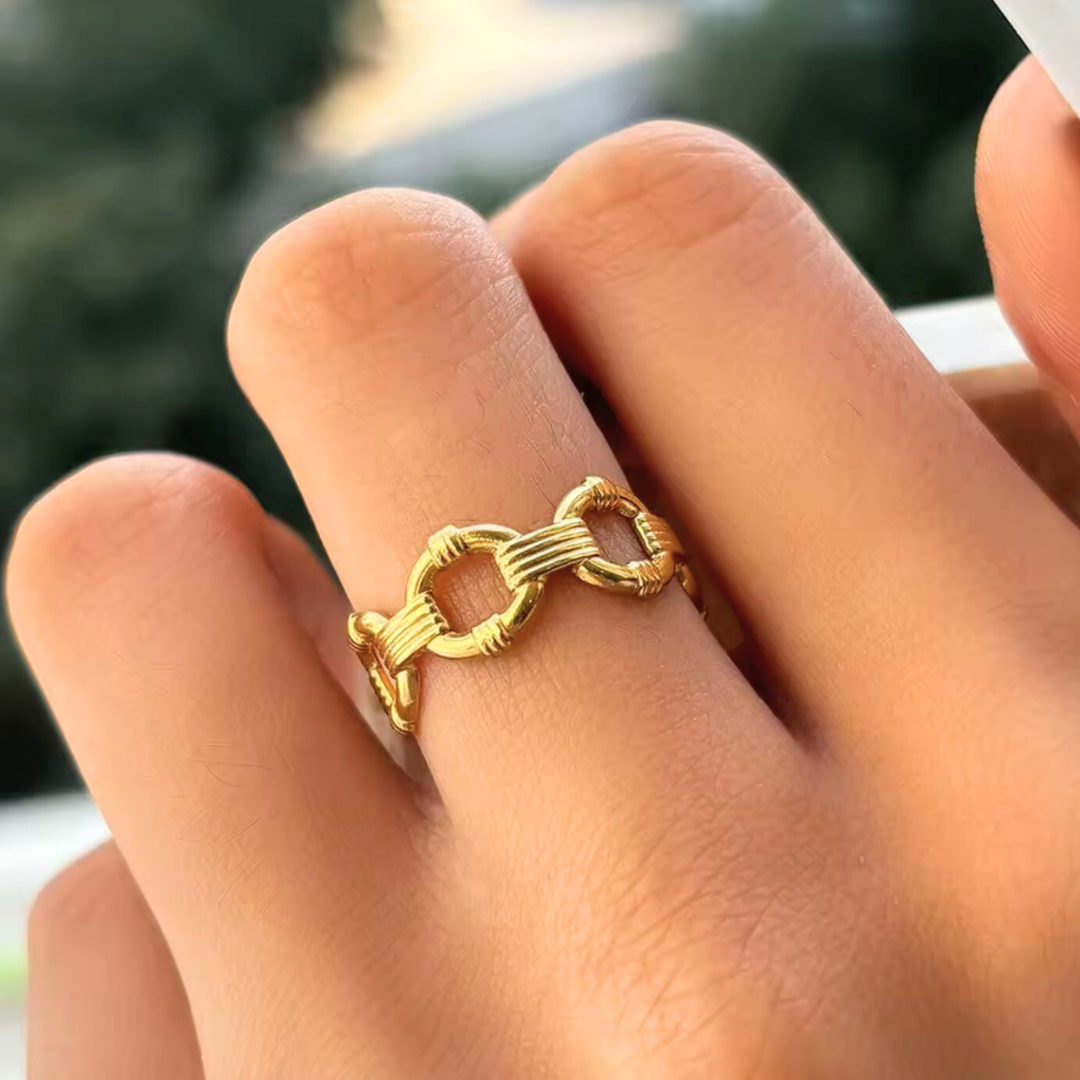 Thea | Gold Plated Link Cuff Resizable Ring