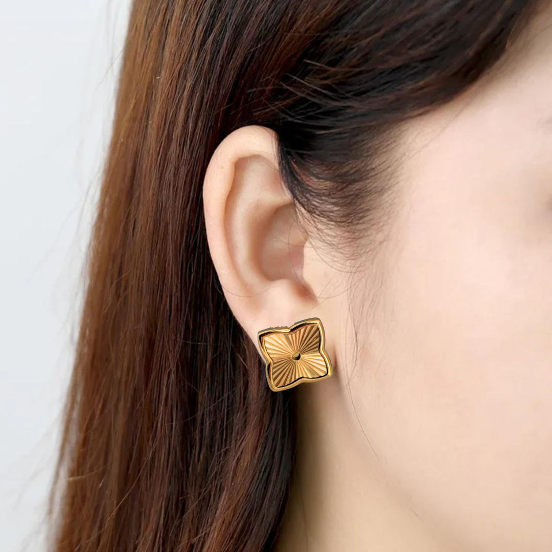 Lara | Gold (18K) Plated Four-Leaf Clover Flower Waterproof Stud Earrings