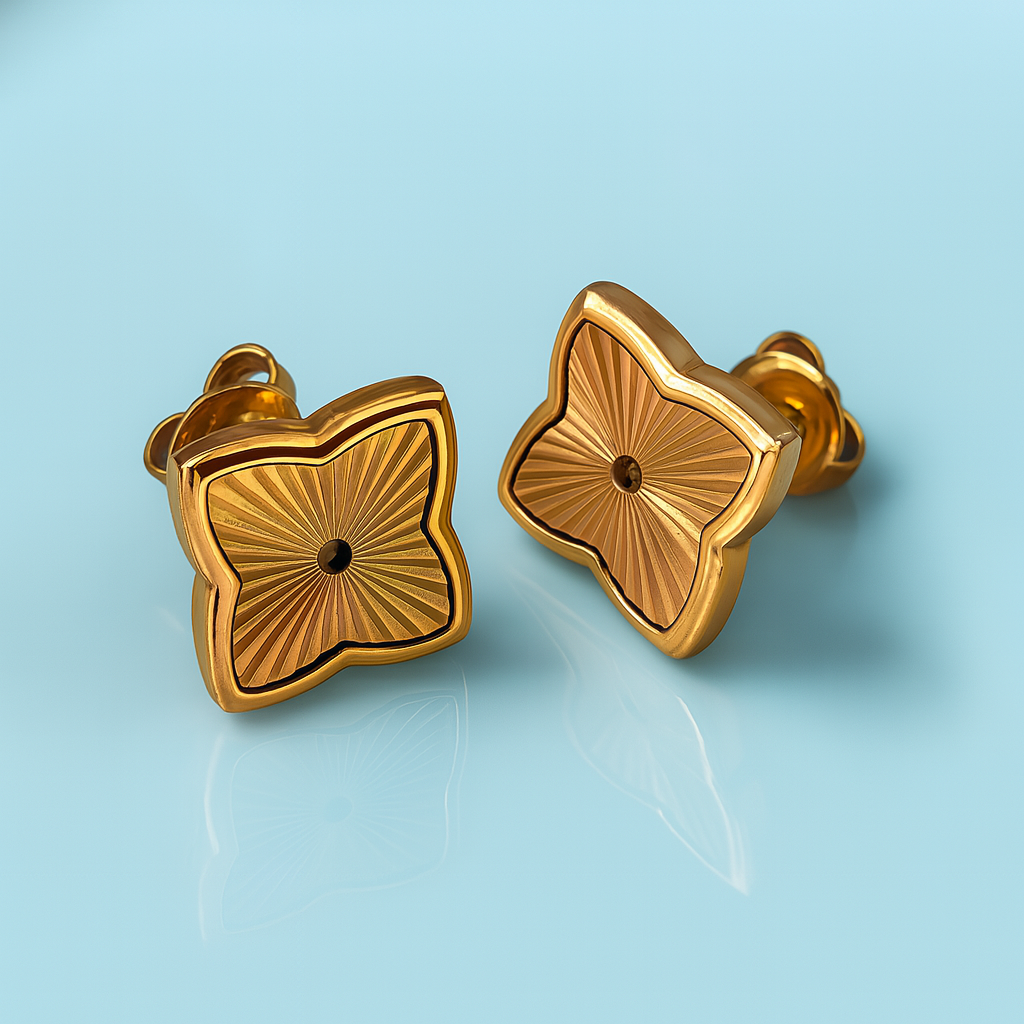 Lara | Gold (18K) Plated Textured Four-Leaf Clover Waterproof Stud Earrings