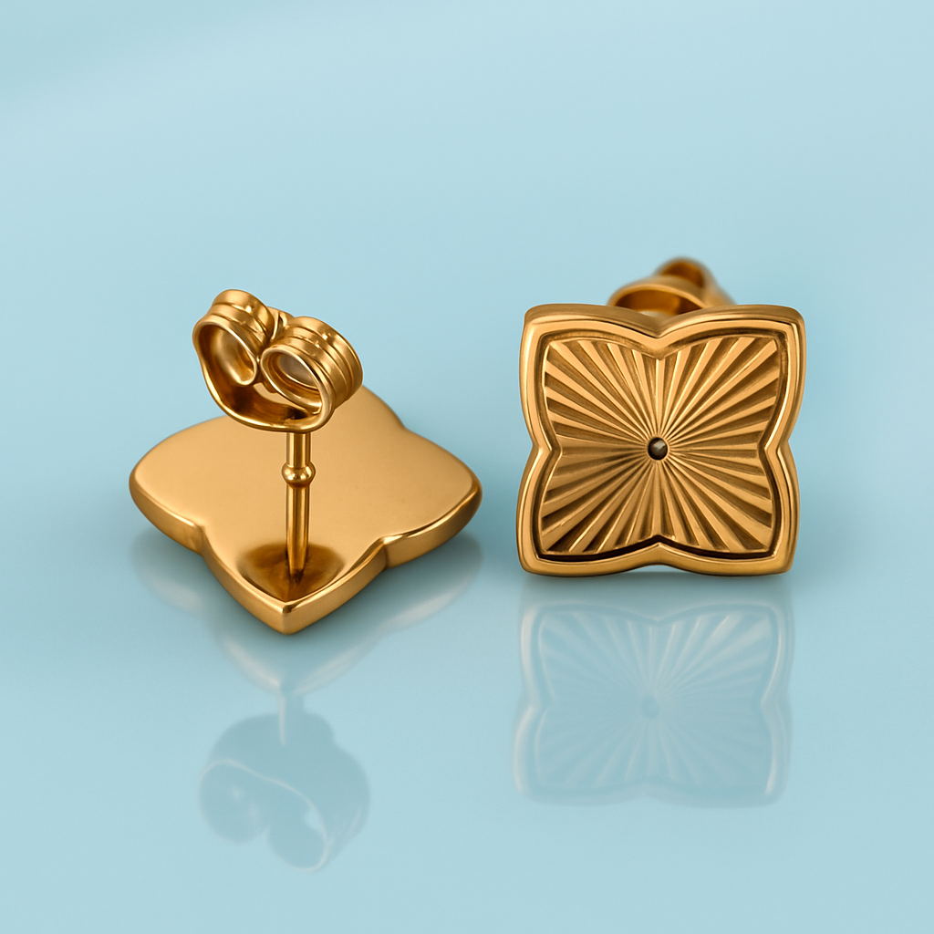 Lara | Gold (18K) Plated Textured Four-Leaf Clover Waterproof Stud Earrings