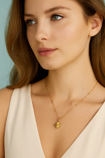 Clover Necklace -18K Gold Plated Textured Four-Leaf Pendant Waterproof