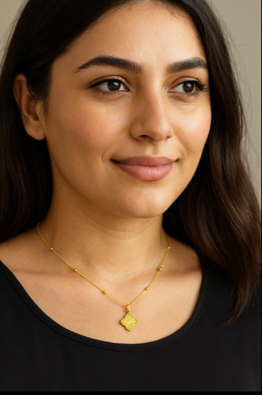 Clover Necklace -18K Gold Plated Textured Four-Leaf Pendant Waterproof