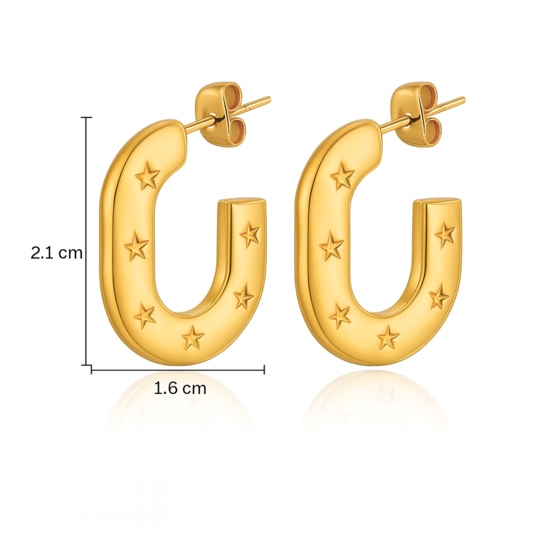 Lynn | 18K Gold Plated Carved Star C Shaped Hoop Waterproof Earrings