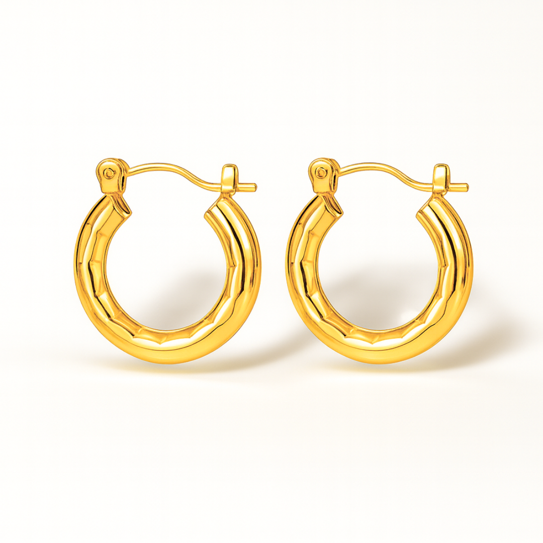 Avira | 18K Gold Plated Round Circle Textured Hoop Waterproof Earrings