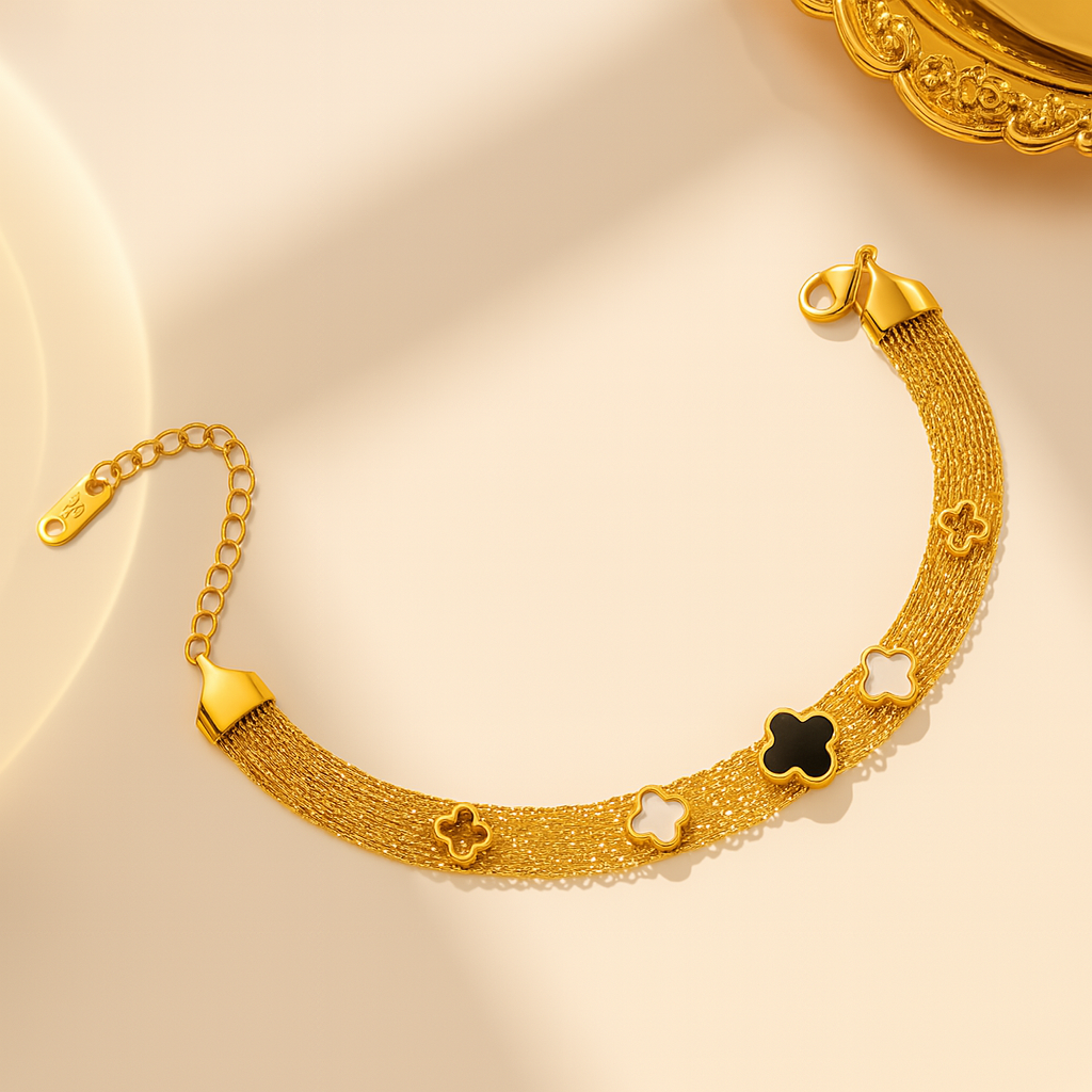 Antalya | Multi Clover Mesh Bracelet 18K Gold Plated Waterproof