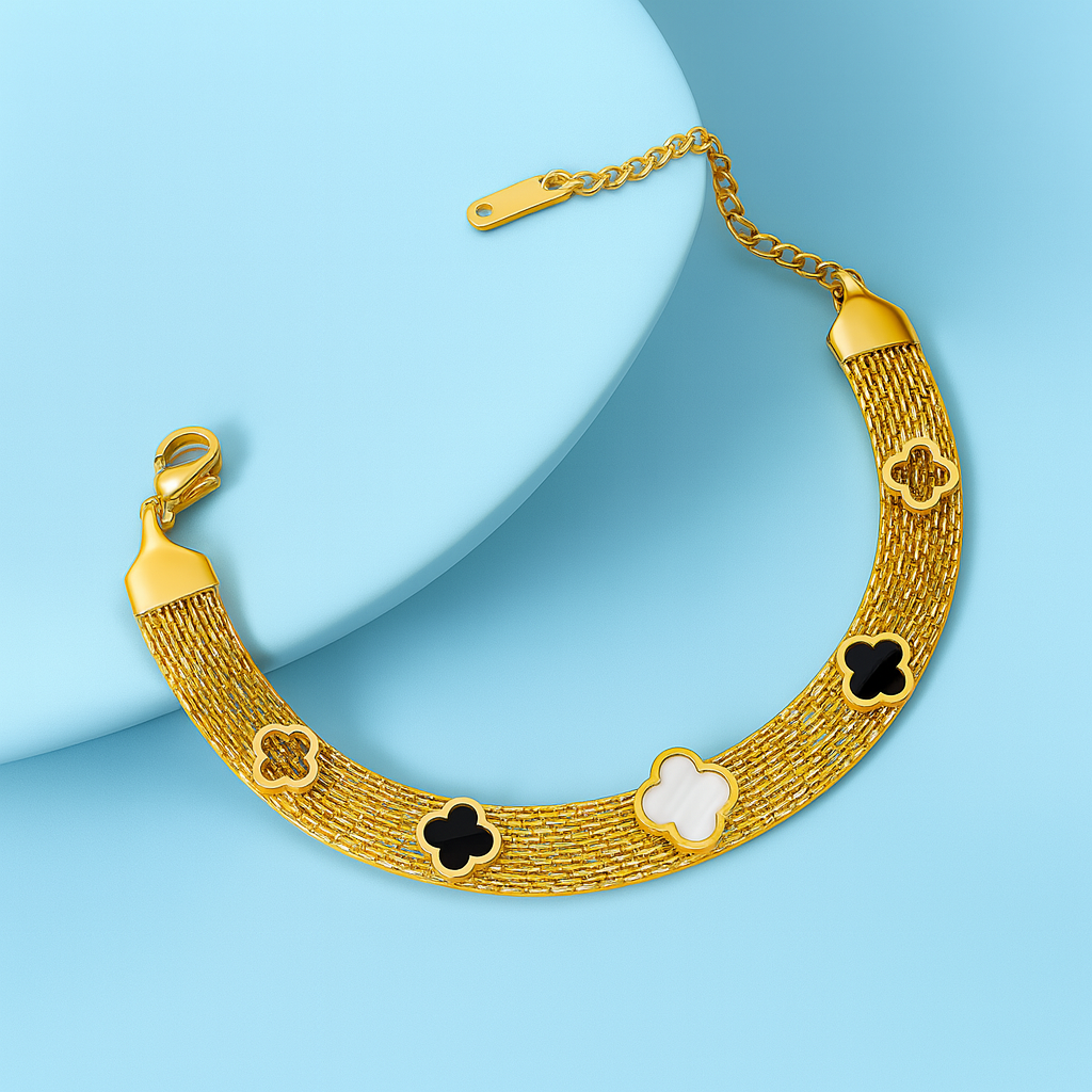 Antalya | Multi Clover Mesh Bracelet 18K Gold Plated Waterproof