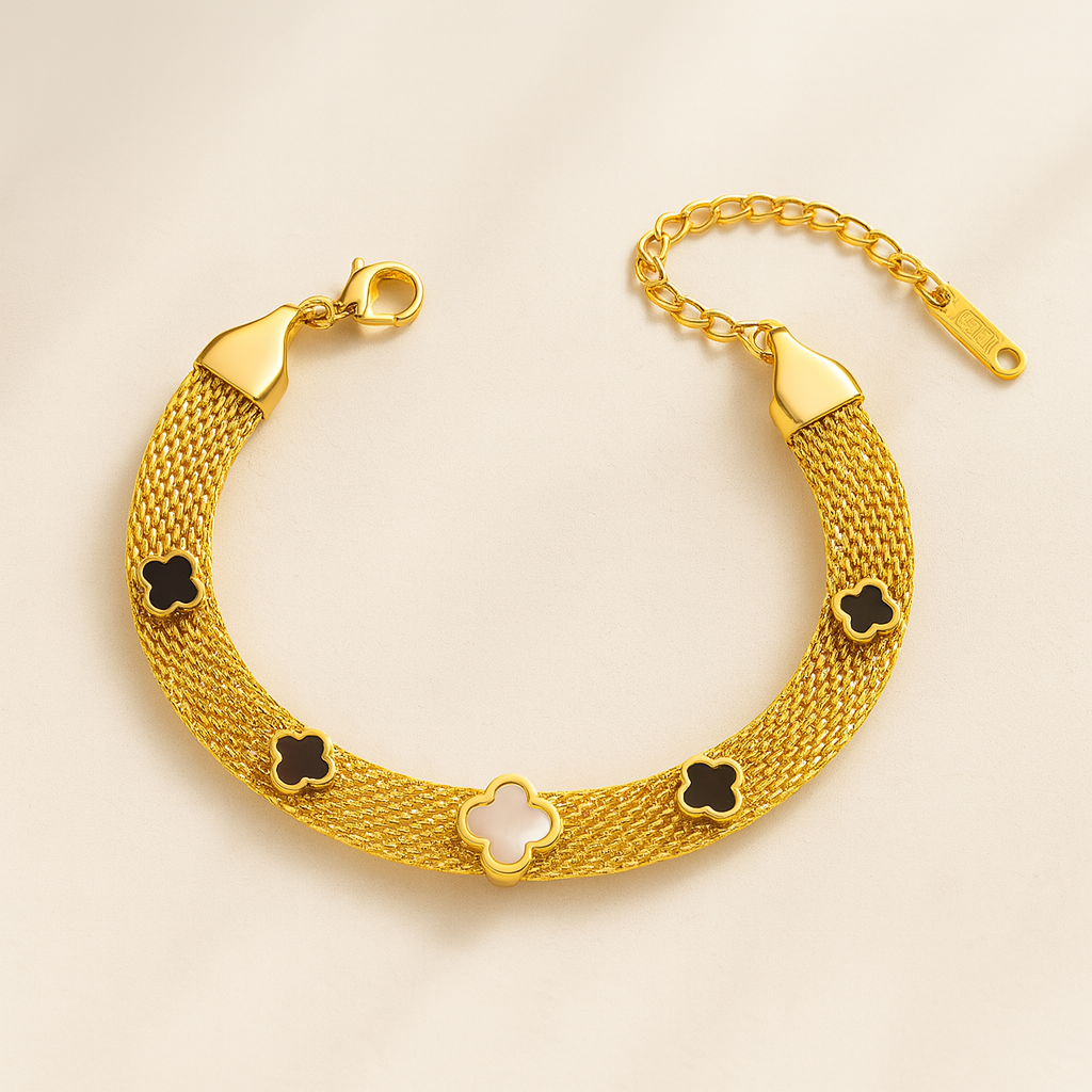 Antalya | Multi Clover Mesh Bracelet 18K Gold Plated Waterproof