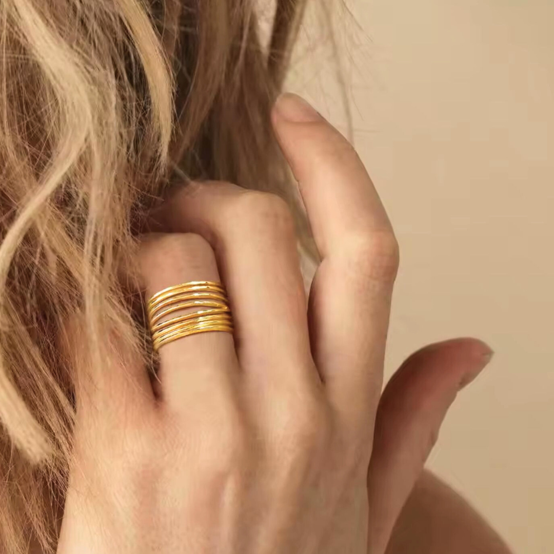 Odetta | Gold-Plated Multi-Layer Cuff Resizable Ring