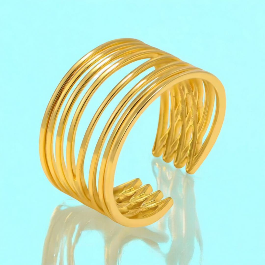 Odetta | Gold-Plated Multi-Layer Cuff Resizable Ring