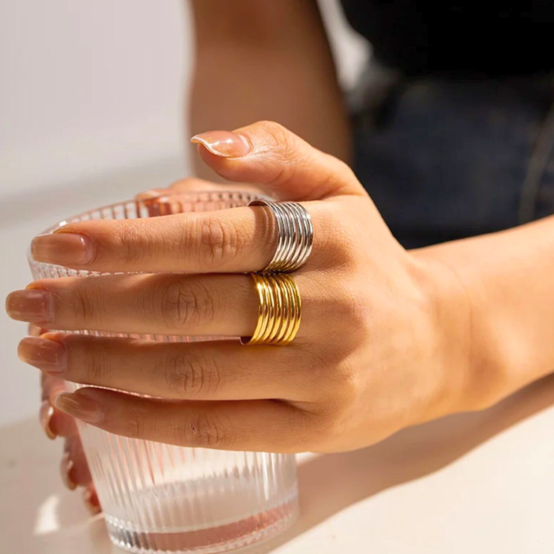 Odetta | Gold-Plated Multi-Layer Cuff Resizable Ring