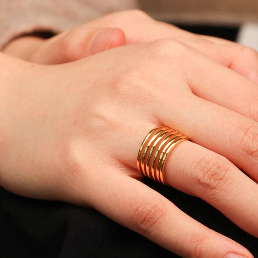 Odetta | Gold-Plated Multi-Layer Cuff Resizable Ring