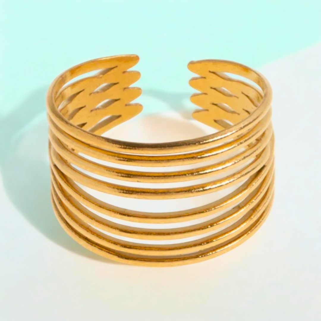 Odetta | Gold-Plated Multi-Layer Cuff Resizable Ring