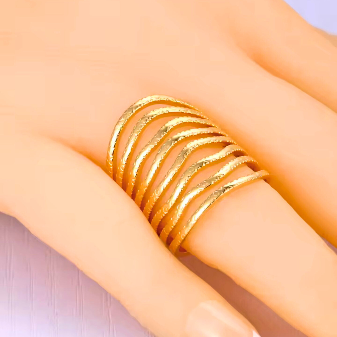 Mariza | Gold Plated Chunky Multi-Layer Wave Cuff Resizable Ring