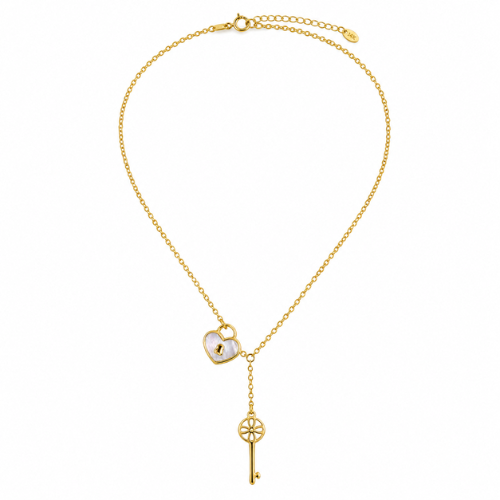 Daria | Gold Plated Heart Lock and Key Necklace