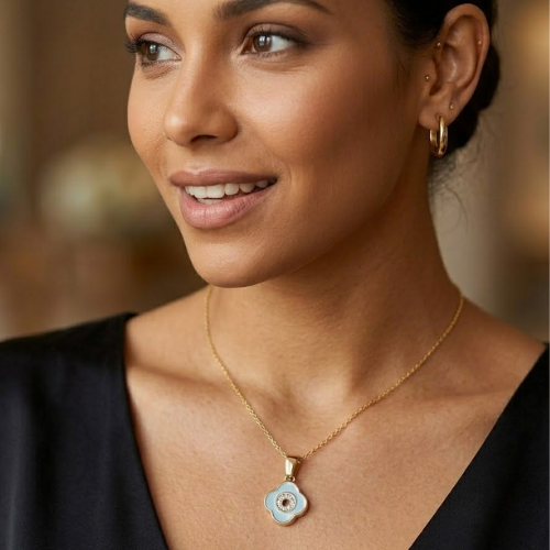 Nina | Gold Plated Shell Filled Four-Leaf Clover Necklace