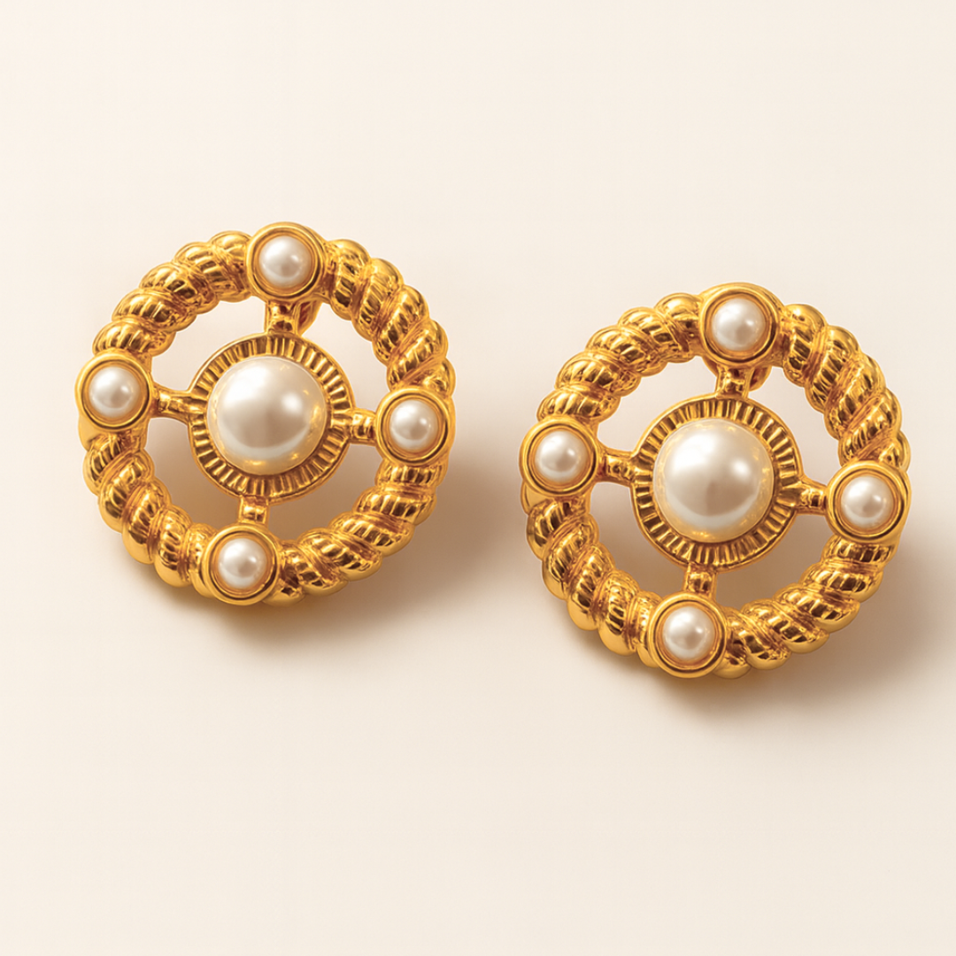 Paula | Gold (18K) Plated Round Pearl Stud Earrings