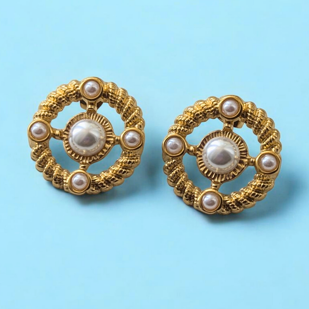Paula | Gold (18K) Plated Round Pearl Stud Earrings