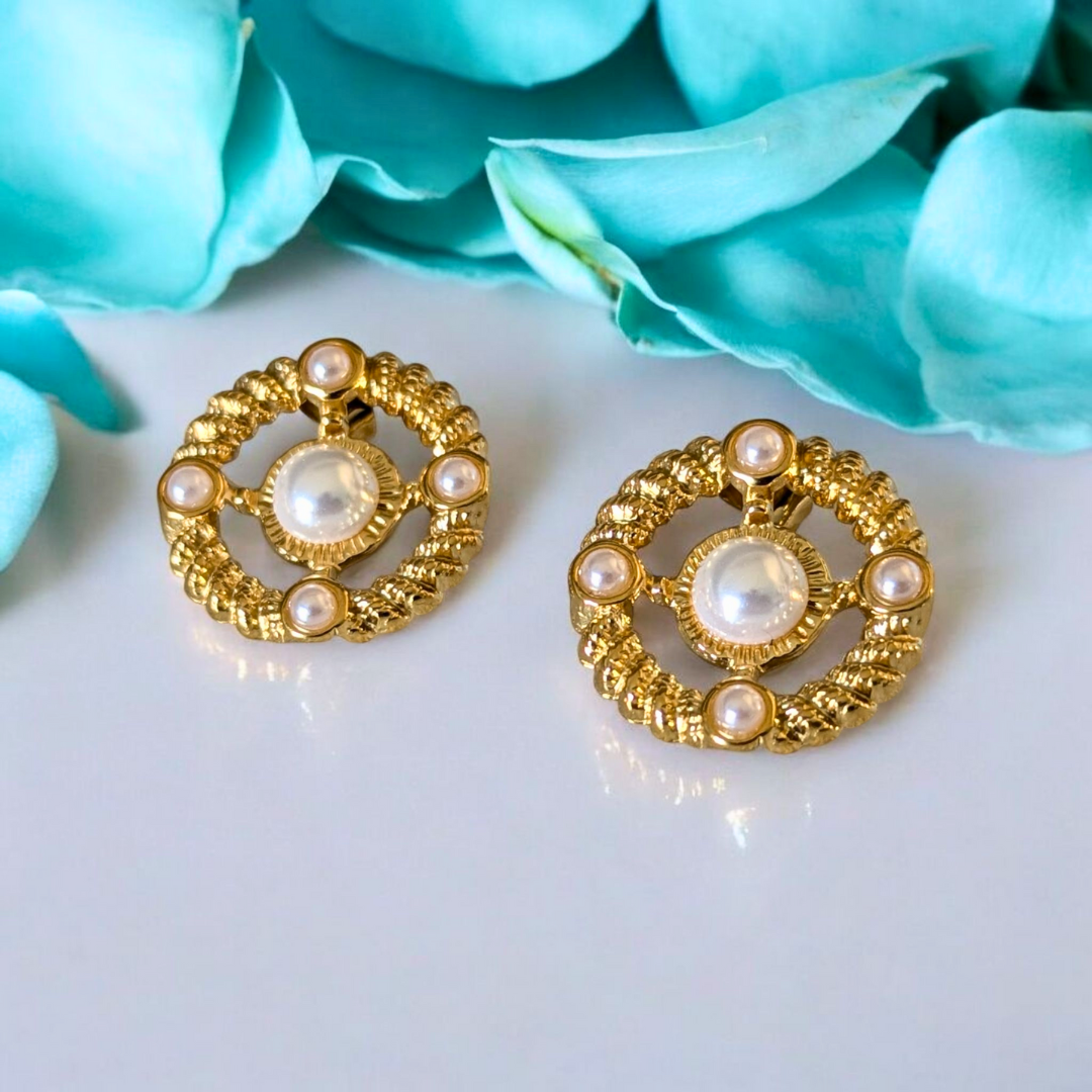 Paula | Gold (18K) Plated Round Pearl Stud Earrings
