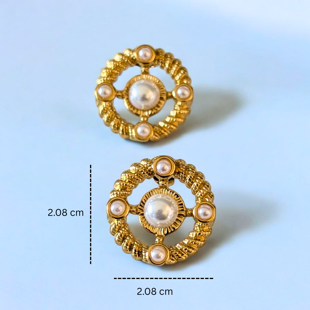 Paula | Gold (18K) Plated Round Pearl Stud Earrings
