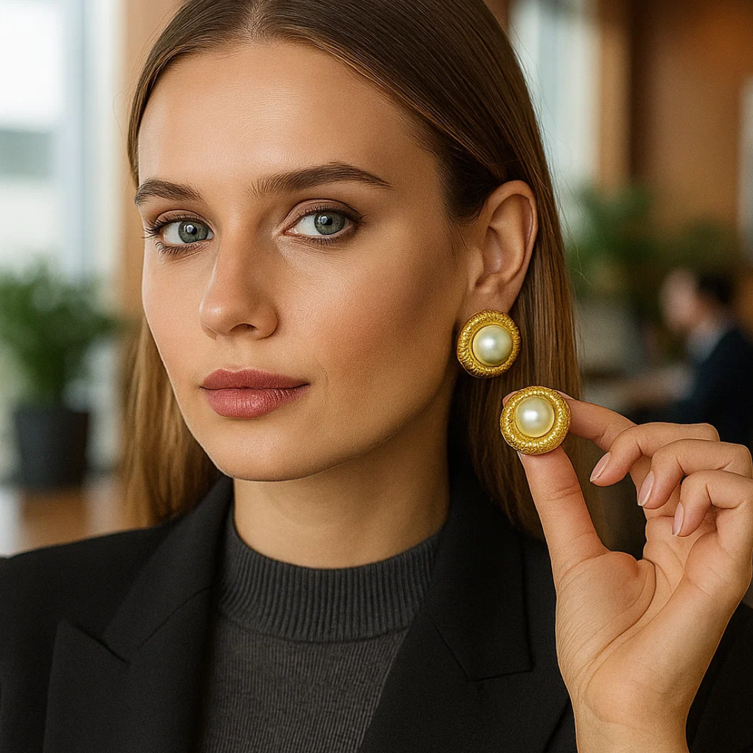 Nerina | 18K Gold Plated Pearl Round Nest Stud Waterproof Earrings