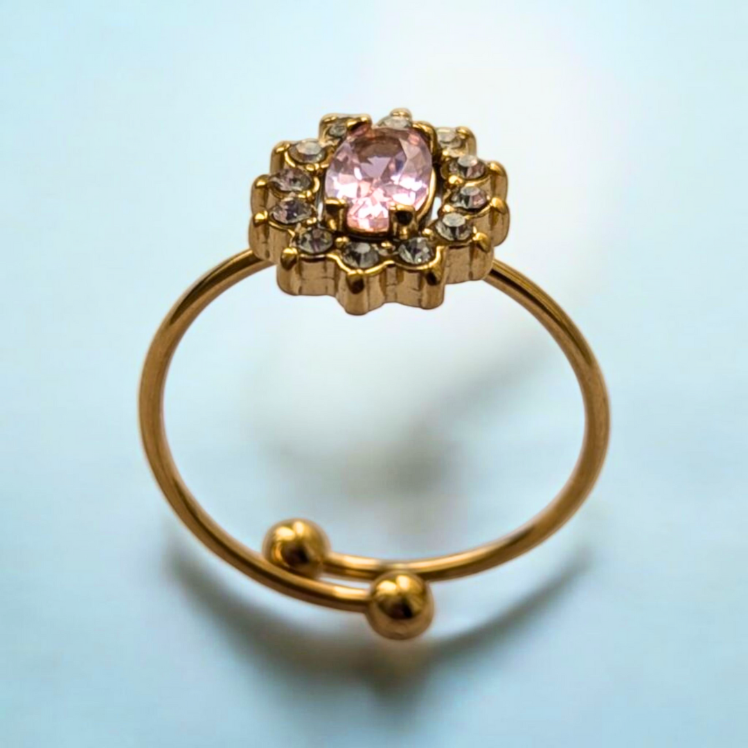 Brooke | Gold-Plated Pink and White Zircon Embedded Resizable Engagement Ring