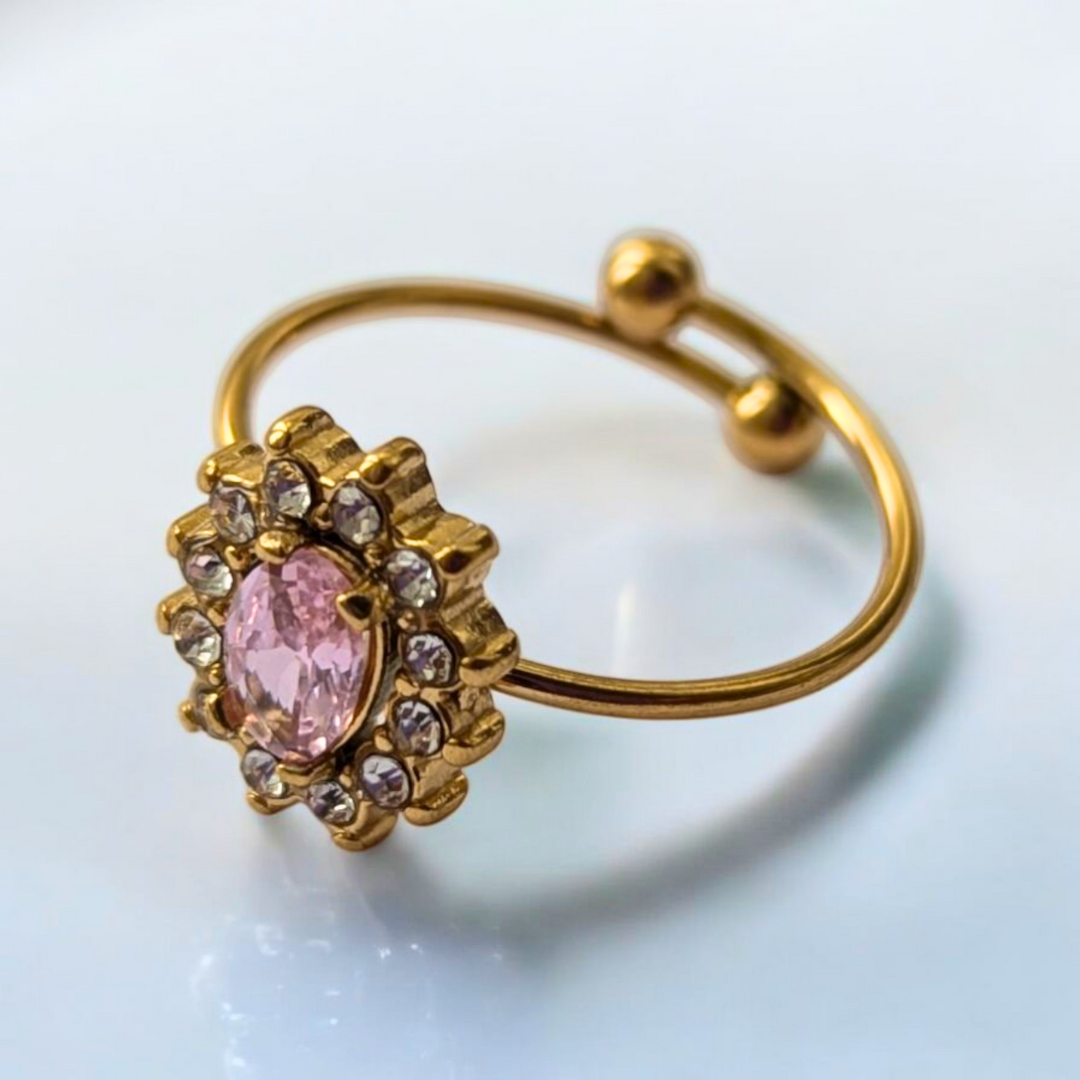 Brooke | Gold-Plated Pink and White Zircon Embedded Resizable Engagement Ring