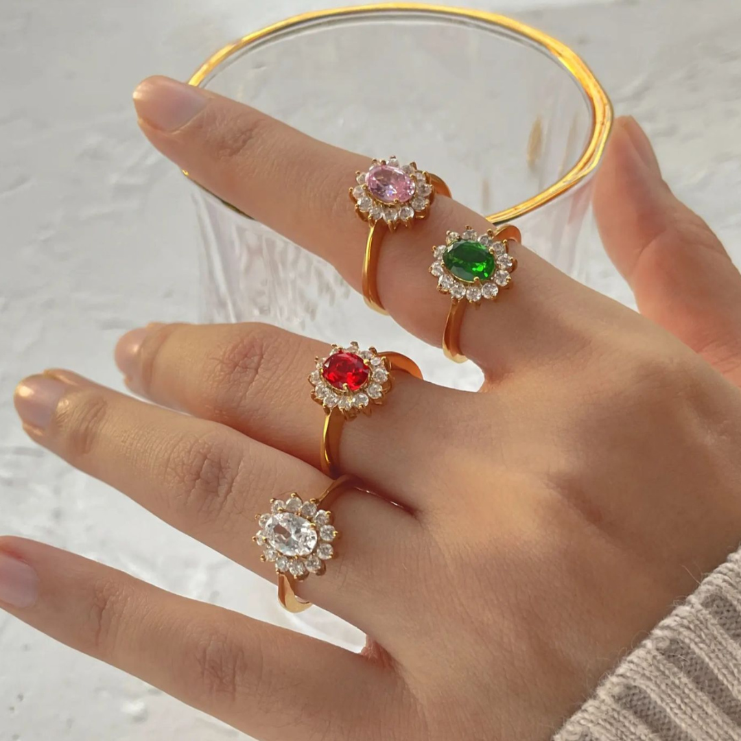 Brooke | Gold-Plated Pink and White Zircon Embedded Resizable Engagement Ring