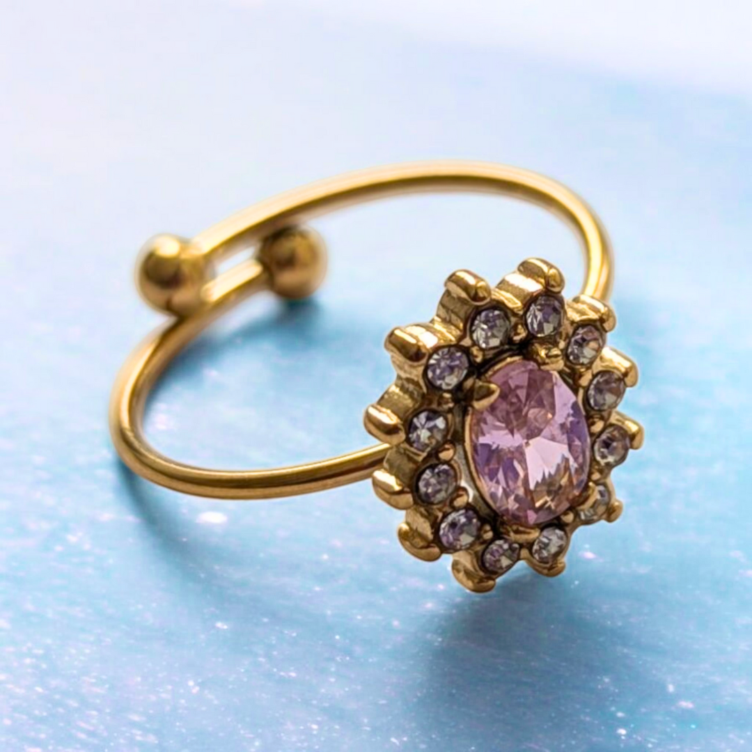 Brooke | Gold-Plated Pink and White Zircon Embedded Resizable Engagement Ring