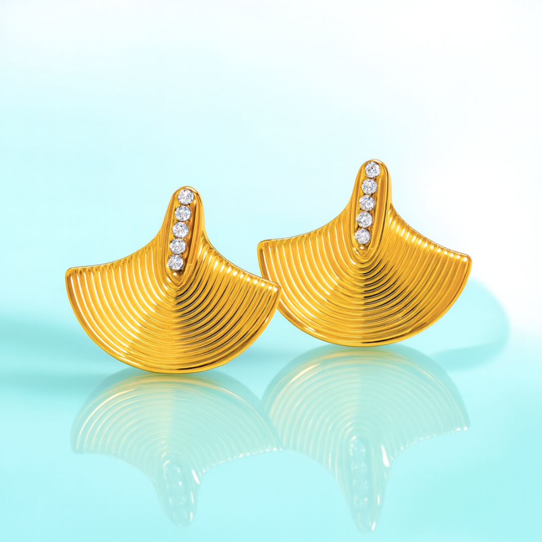 Cleopatra | 18K Gold-Plated Luxury Fan Shape Vintage Stud Waterproof Earrings