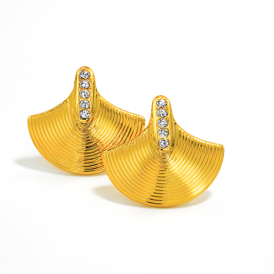 Cleopatra | 18K Gold-Plated Luxury Fan Shape Vintage Stud Waterproof Earrings